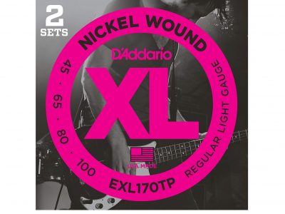 D'Addario EXL170 Nickel Wound Electric Bass Strings, Light, Long Scale, 45-100 2 Pack