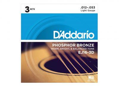 D'Addario EJ16 Phosphor Bronze Acoustic Guitar Strings, Light, 12-53 - 3 pack